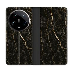 Housse cuir portefeuille Pour Xiaomi 14 Ultra Texture Marbre Noir