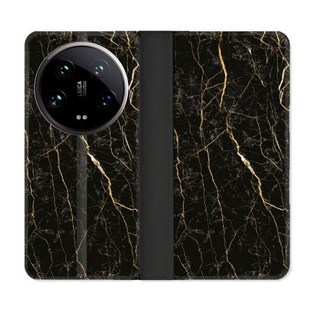 Housse cuir portefeuille Pour Xiaomi 14 Ultra Texture Marbre Noir