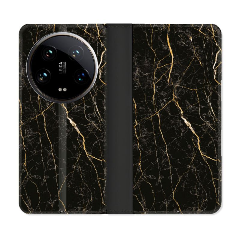 Housse cuir portefeuille Pour Xiaomi 14 Ultra Texture Marbre Noir