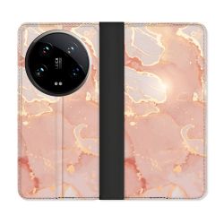 Housse cuir portefeuille Pour Xiaomi 14 Ultra Texture Marbre Rose