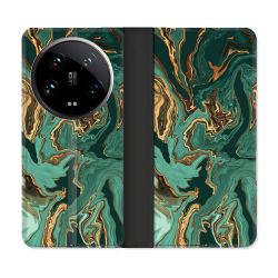 Housse cuir portefeuille Pour Xiaomi 14 Ultra Texture Marbre Vert