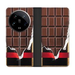 Housse cuir portefeuille Pour Xiaomi 14 Ultra Texture Trompe Oeil Chocolat