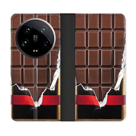 Housse cuir portefeuille Pour Xiaomi 14 Ultra Texture Trompe Oeil Chocolat