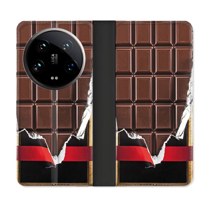 Housse cuir portefeuille Pour Xiaomi 14 Ultra Texture Trompe Oeil Chocolat