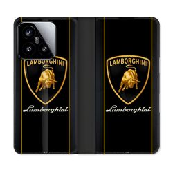 Housse cuir portefeuille Pour Xiaomi 15 Lamborghini Carbone