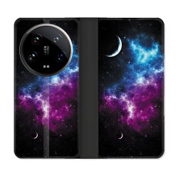 Housse cuir portefeuille Pour Xiaomi 14 Ultra Univers Bleu Violet