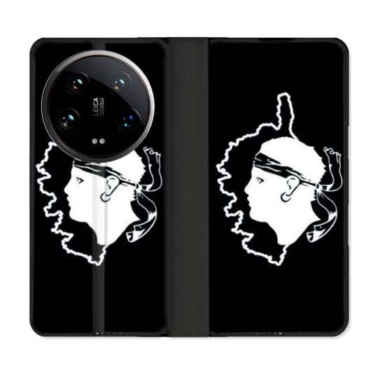 Housse cuir portefeuille Pour Xiaomi 14 Ultra Voyage Corse Noir