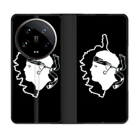 Housse cuir portefeuille Pour Xiaomi 14 Ultra Voyage Corse Noir