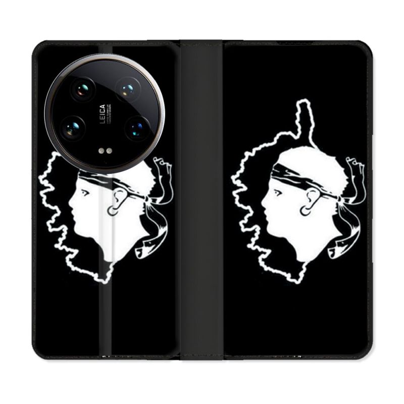 Housse cuir portefeuille Pour Xiaomi 14 Ultra Voyage Corse Noir
