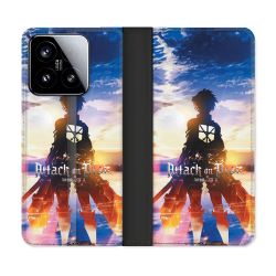 Housse cuir portefeuille Pour Xiaomi 15 Manga Attaque Titans Soleil