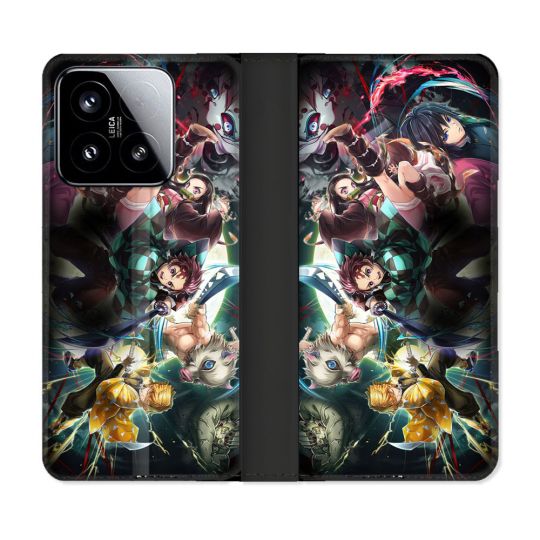 Housse cuir portefeuille Pour Xiaomi 15 Manga Demon Slayer Groupe