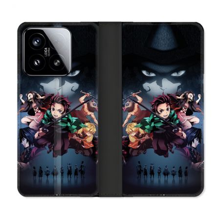 Housse cuir portefeuille Pour Xiaomi 15 Manga Demon Slayer Noir