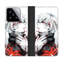Housse cuir portefeuille Pour Xiaomi 15 Manga Tokyo Ghoul Kaneki Blanc