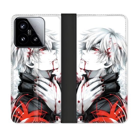 Housse cuir portefeuille Pour Xiaomi 15 Manga Tokyo Ghoul Kaneki Blanc