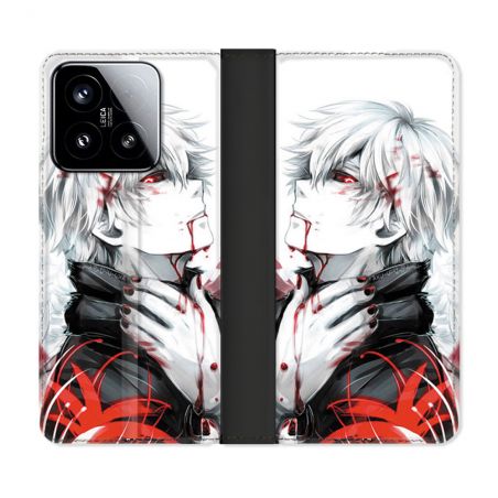 Housse cuir portefeuille Pour Xiaomi 15 Manga Tokyo Ghoul Kaneki Blanc