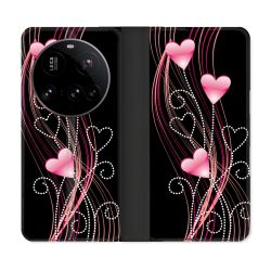 Housse cuir portefeuille Pour Xiaomi 15 Ultra Amour Coeur Rose Montant sur Noir