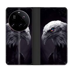 Housse cuir portefeuille Pour Xiaomi 15 Ultra Animal Aigle Royal Noir