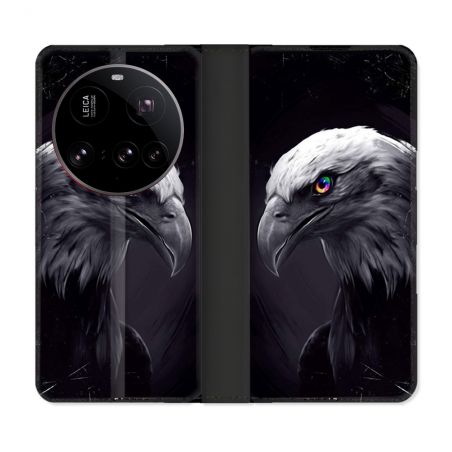 Housse cuir portefeuille Pour Xiaomi 15 Ultra Animal Aigle Royal Noir
