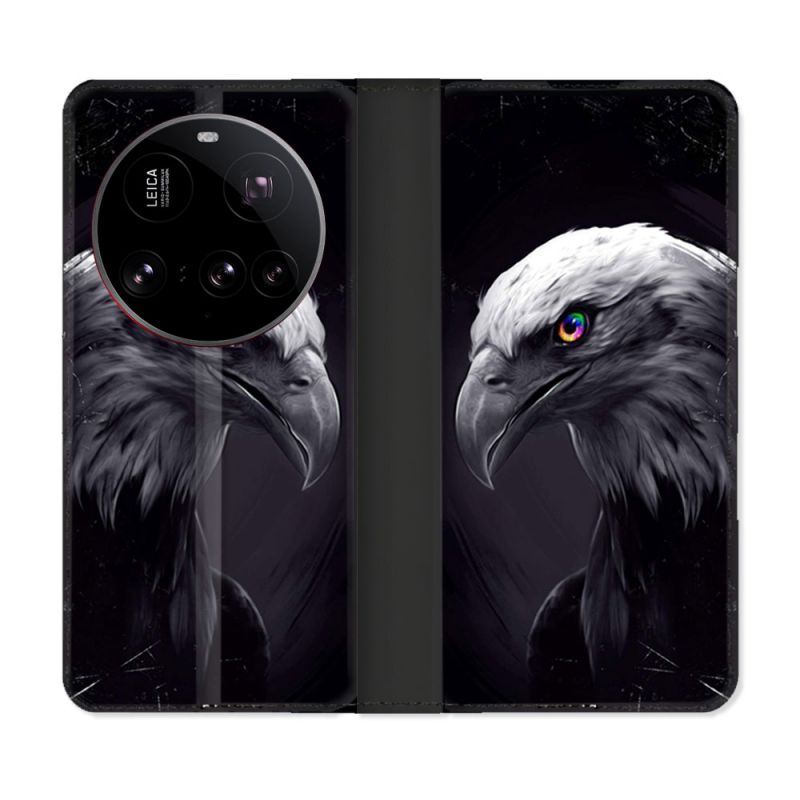 Housse cuir portefeuille Pour Xiaomi 15 Ultra Animal Aigle Royal Noir