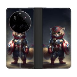 Housse cuir portefeuille Pour Xiaomi 15 Ultra Animal Chat America