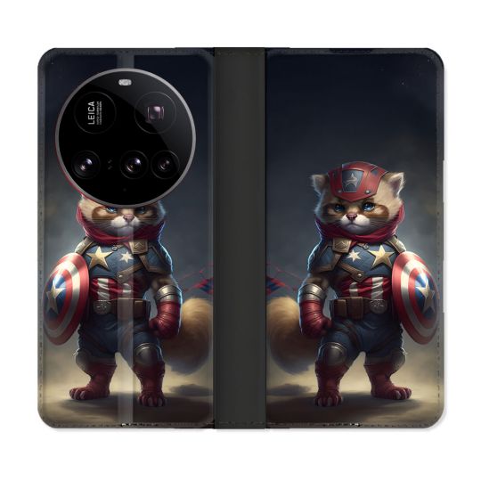 Housse cuir portefeuille Pour Xiaomi 15 Ultra Animal Chat America