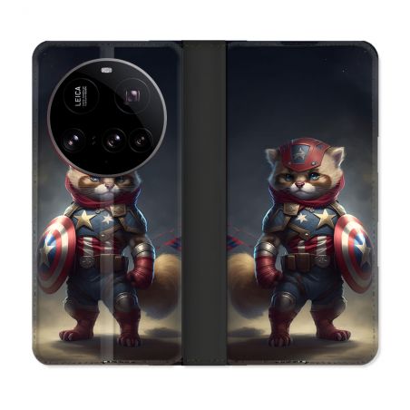 Housse cuir portefeuille Pour Xiaomi 15 Ultra Animal Chat America