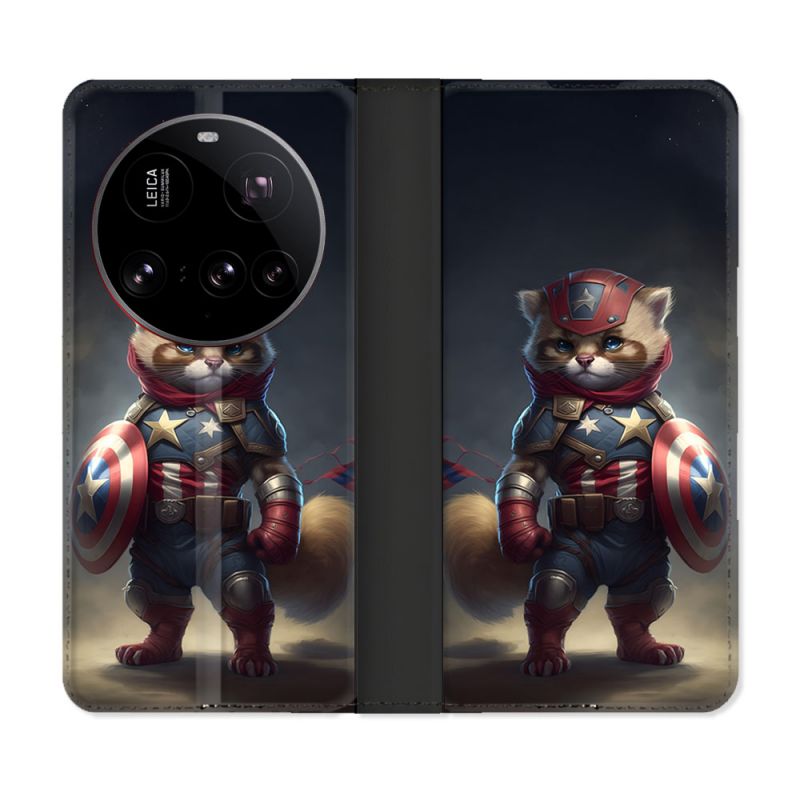 Housse cuir portefeuille Pour Xiaomi 15 Ultra Animal Chat America