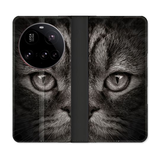 Housse cuir portefeuille Pour Xiaomi 15 Ultra Animal Chat Gris