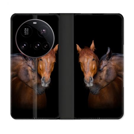 Housse cuir portefeuille Pour Xiaomi 15 Ultra Animal Cheval Marron