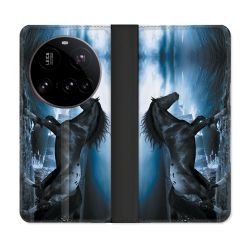 Housse cuir portefeuille Pour Xiaomi 15 Ultra Animal Cheval Noir