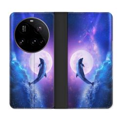 Housse cuir portefeuille Pour Xiaomi 15 Ultra Animal Dauphin Vague