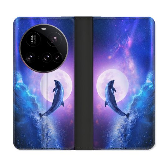 Housse cuir portefeuille Pour Xiaomi 15 Ultra Animal Dauphin Vague