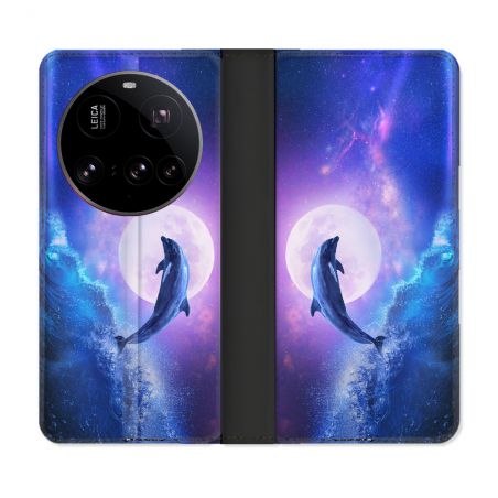 Housse cuir portefeuille Pour Xiaomi 15 Ultra Animal Dauphin Vague