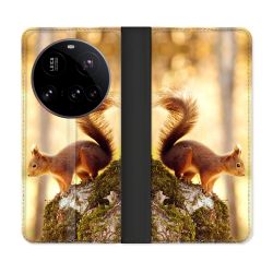 Housse cuir portefeuille Pour Xiaomi 15 Ultra Animal Ecureuil Bois