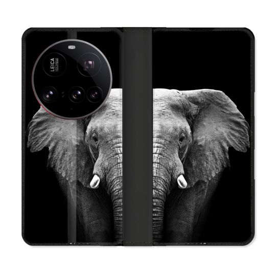 Housse cuir portefeuille Pour Xiaomi 15 Ultra Animal Elephant Noir