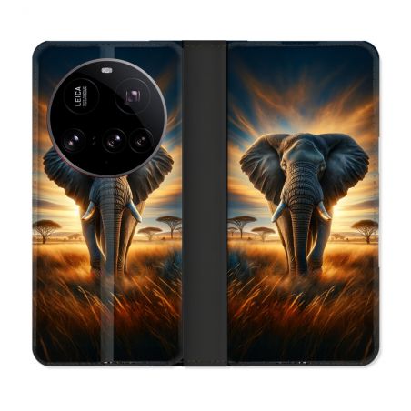 Housse cuir portefeuille Pour Xiaomi 15 Ultra Animal Elephant Savane