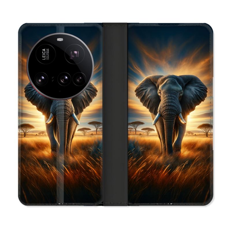 Housse cuir portefeuille Pour Xiaomi 15 Ultra Animal Elephant Savane
