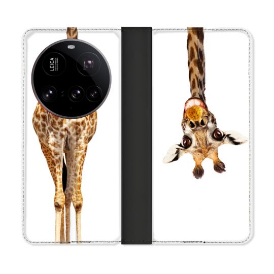 Housse cuir portefeuille Pour Xiaomi 15 Ultra Animal Girafe Blanche