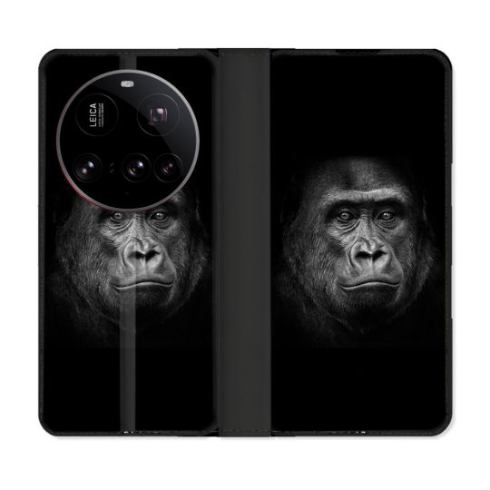 Housse cuir portefeuille Pour Xiaomi 15 Ultra Animal Gorille Noir