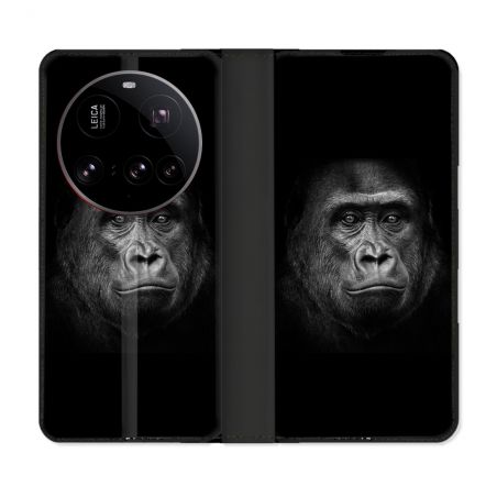 Housse cuir portefeuille Pour Xiaomi 15 Ultra Animal Gorille Noir