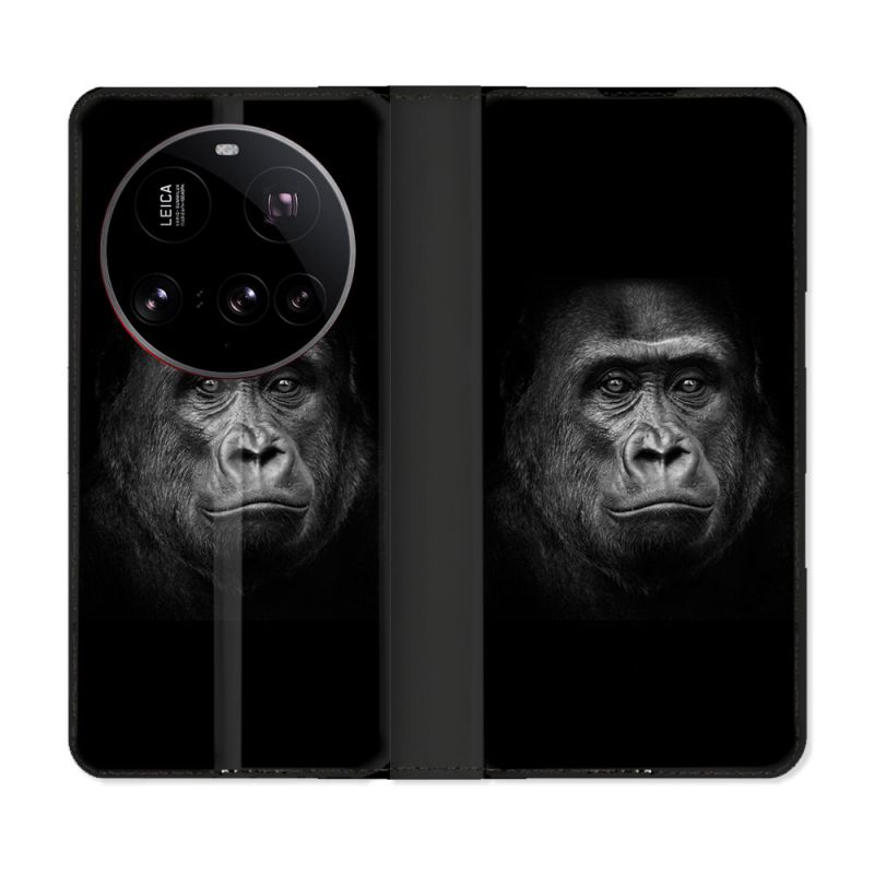 Housse cuir portefeuille Pour Xiaomi 15 Ultra Animal Gorille Noir