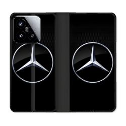 Housse cuir portefeuille Pour Xiaomi 15 Mercedes Carbone