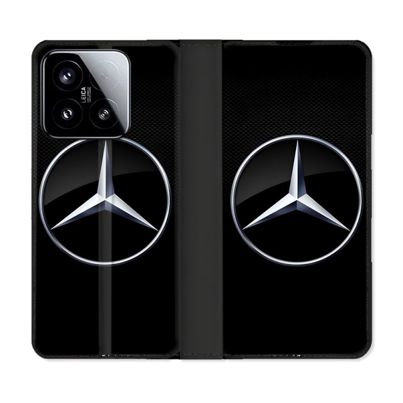 Housse cuir portefeuille Pour Xiaomi 15 Mercedes Carbone