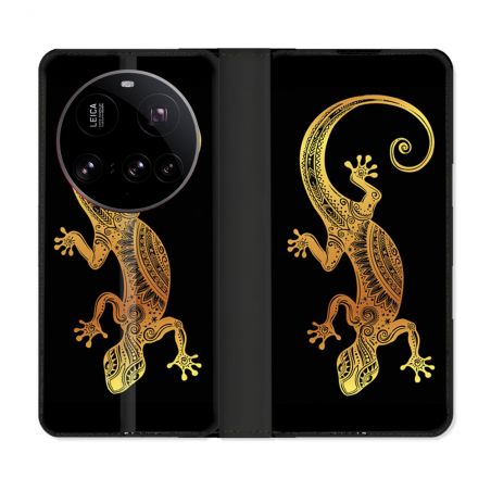 Housse cuir portefeuille Pour Xiaomi 15 Ultra Animal Lezard Noir