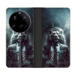 Housse cuir portefeuille Pour Xiaomi 15 Ultra Animal Lion Business
