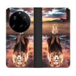 Housse cuir portefeuille Pour Xiaomi 15 Ultra Animal Lion Reflet