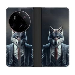 Housse cuir portefeuille Pour Xiaomi 15 Ultra Animal Loup Business