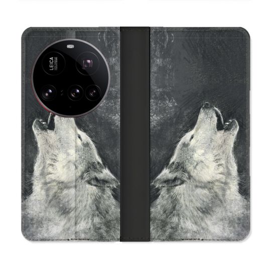 Housse cuir portefeuille Pour Xiaomi 15 Ultra Animal Loup Hurlement