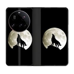 Housse cuir portefeuille Pour Xiaomi 15 Ultra Animal Loup Noir