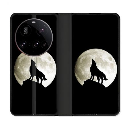Housse cuir portefeuille Pour Xiaomi 15 Ultra Animal Loup Noir